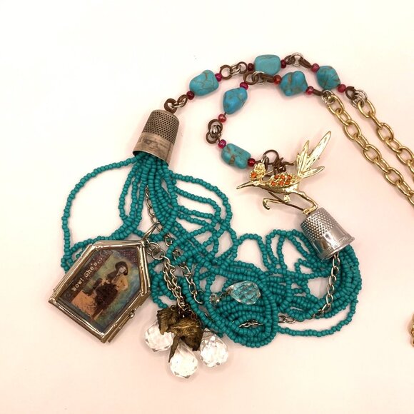 Fearless Cowgirl Mixed Media Assemblage Handmade Necklace Southwestern OOAK J694 - Picture 11 of 12